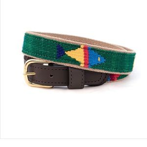 Tailwags fish embroidered cotton/leather belt, EUC